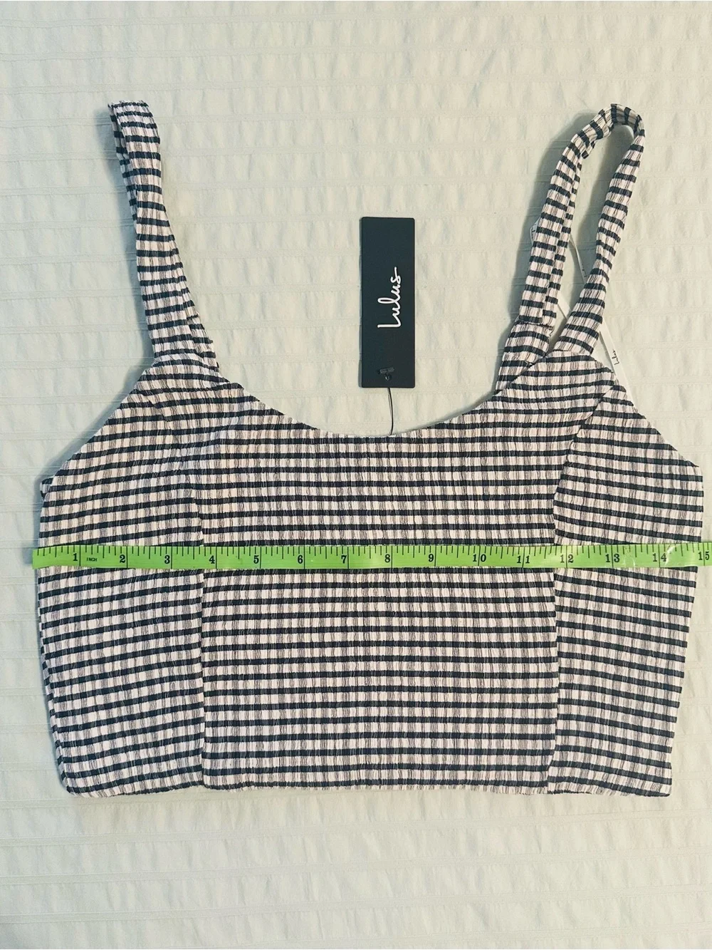 NWT Navy Blue Gingham Square Neck Cropped Tank Top - Medium